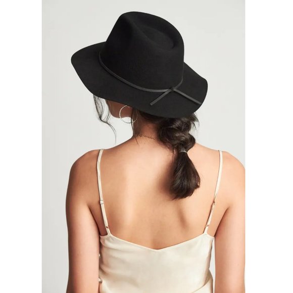Brixton Accessories - Brixton Wesley Fedora Black Medium Mid Brim 100% Black Wool Leather Band Hat NWT